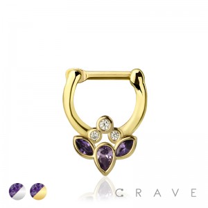 GALAXY PURPLE MARQUISE CZ SEPTUM HINGED CLICKER
